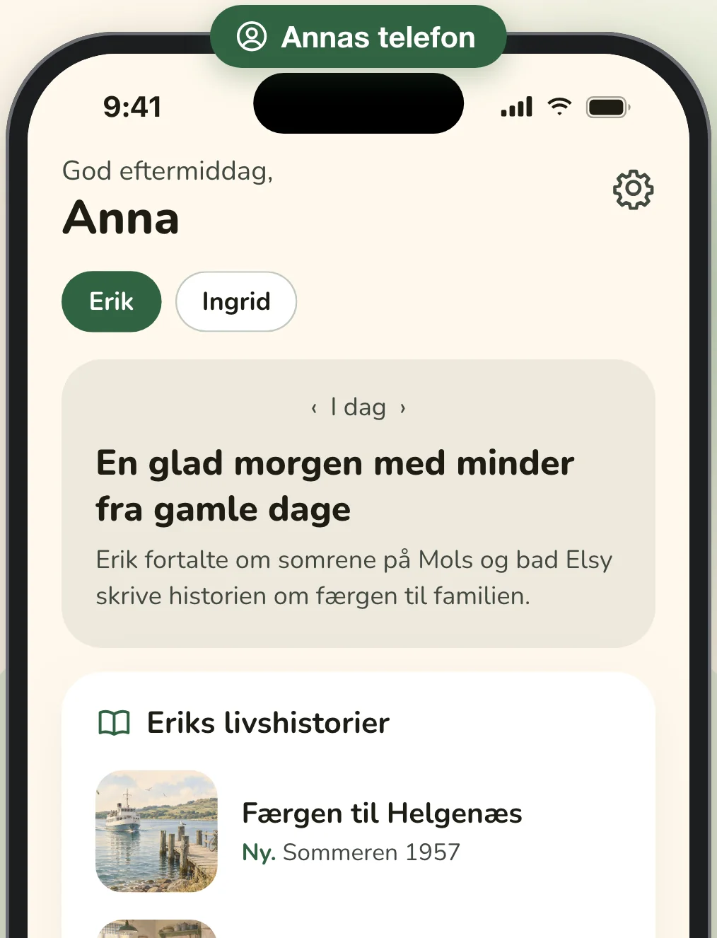 Telefonen hos Anna, Eriks datter: et kort sammendrag af hans morgen og de historier han har sendt hende