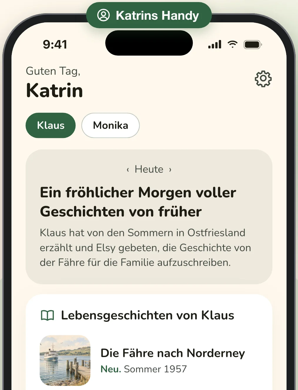 Das Handy von Katrin, der Tochter von Klaus: eine kurze Zusammenfassung seines Morgens und die Geschichten, die er ihr geschickt hat