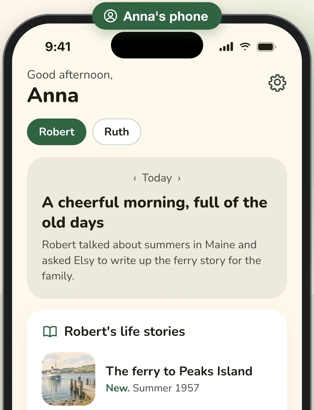 Robert's daughter Anna's phone: a short summary of his morning and the stories he sent her