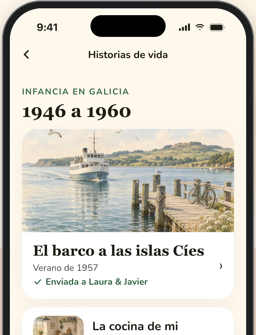 Las historias de vida de Antonio en la aplicación Elsy, empezando por «El barco a las islas Cíes», verano de 1957