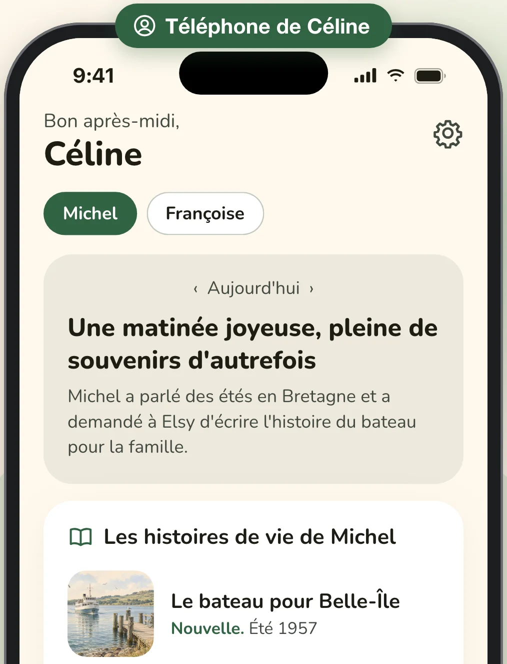 Le téléphone de Céline, la fille de Michel : un court résumé de sa matinée et les histoires qu'il lui a envoyées