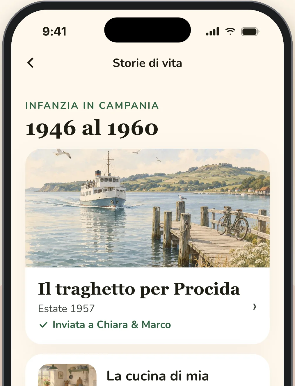 Le storie di vita di Franco nell'app Elsy, a cominciare da «Il traghetto per Procida», estate 1957