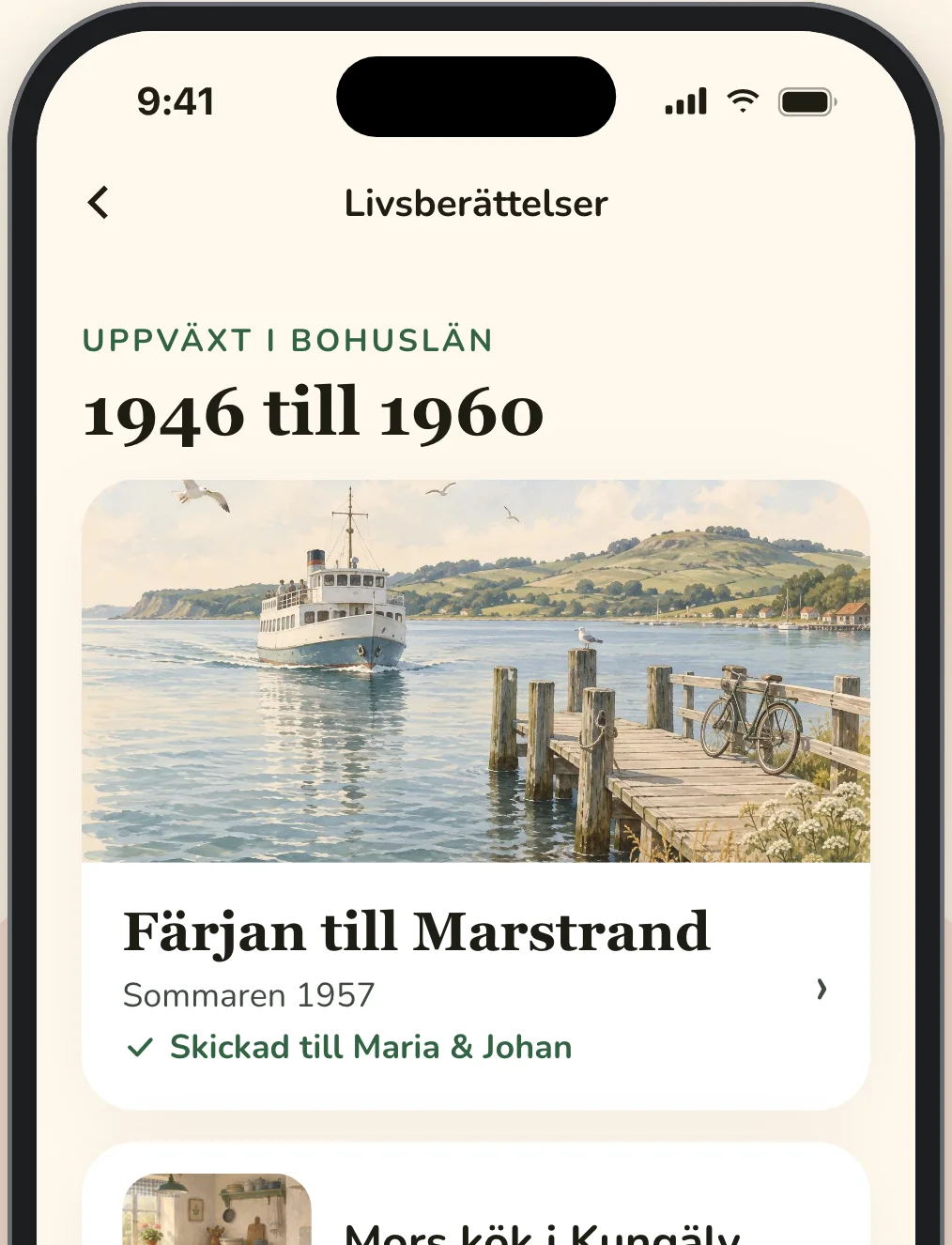 Görans livsberättelser i Elsy-appen, först Färjan till Marstrand, sommaren 1957