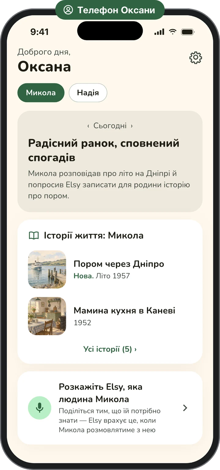 Телефон Оксани, доньки Миколи: підсумок його ранку, історії життя, які він їй надіслав, і кнопка, щоб розповісти Elsy про нього