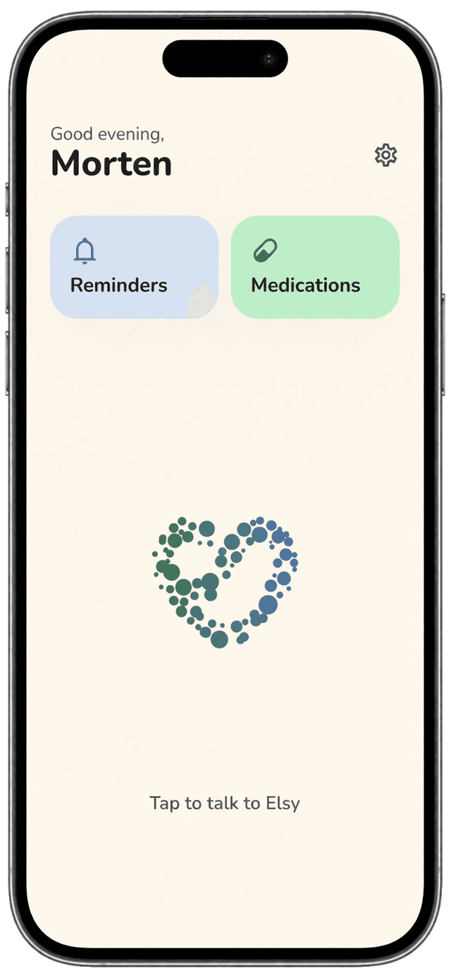 Elsy app on iPhone showing the one-button conversation interface