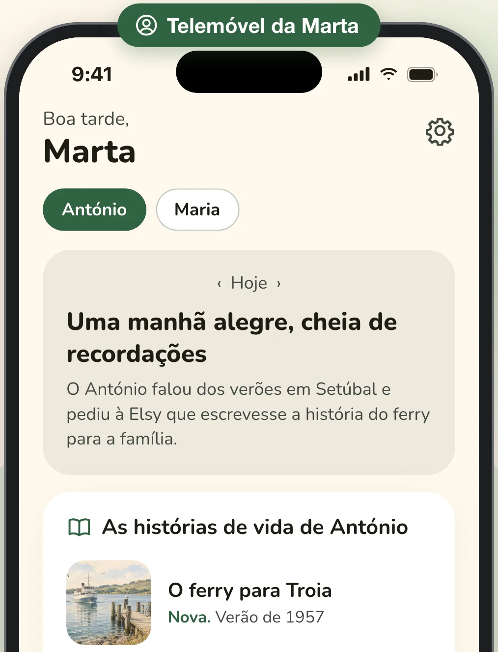 O telemóvel da Marta, filha do António: um breve resumo da manhã dele e as histórias que ele lhe enviou